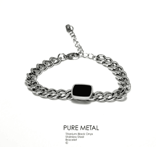 Black Square Onyx Stainless Steel Bracelet