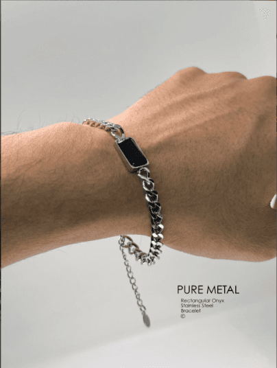 Rectangular Onyx Stainless Steel Bracelet