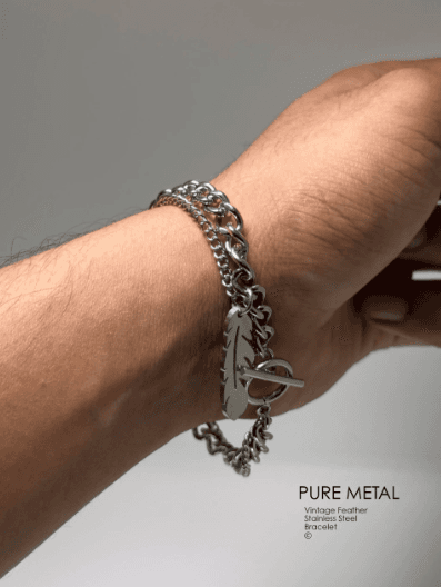 Vintage Feather Stainless Steel Bracelet