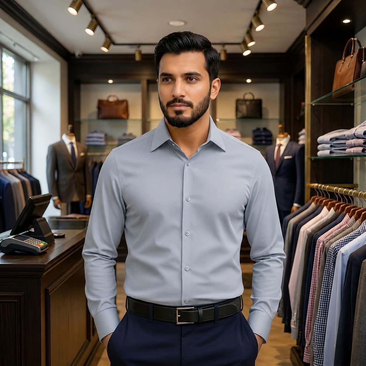 Men's Premium China High-Spandex Formal Shirt - Ash