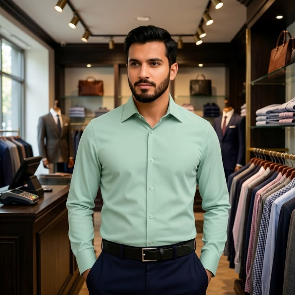 Men's Premium China High-Spandex Formal Shirt - Mint Green
