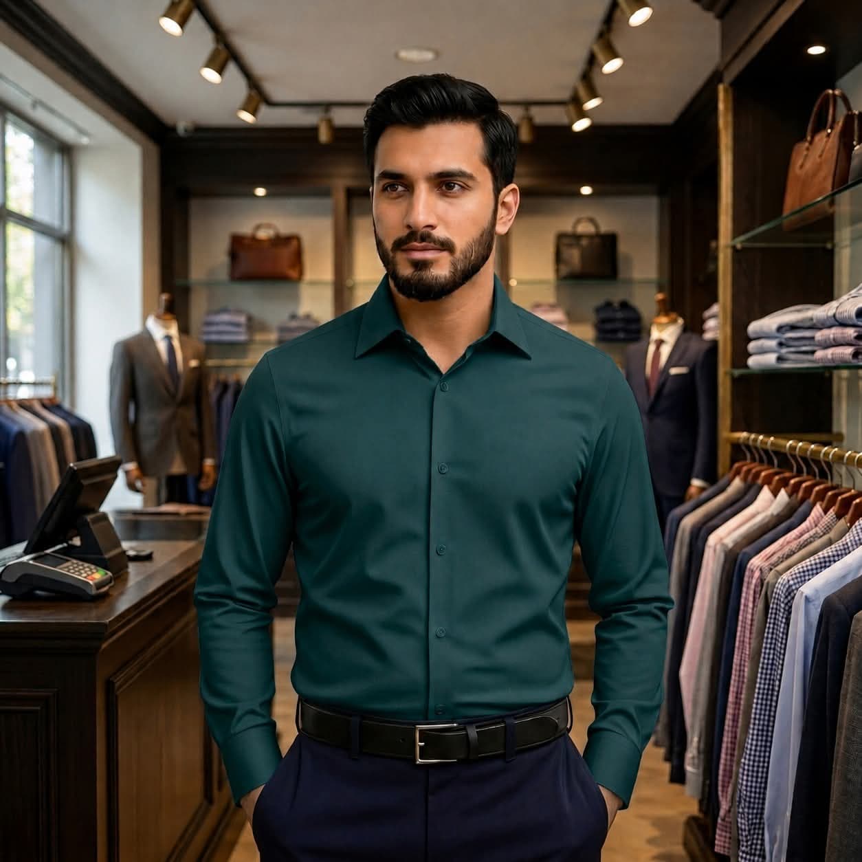 Men's Premium China High-Spandex Formal Shirt - Dark Teal