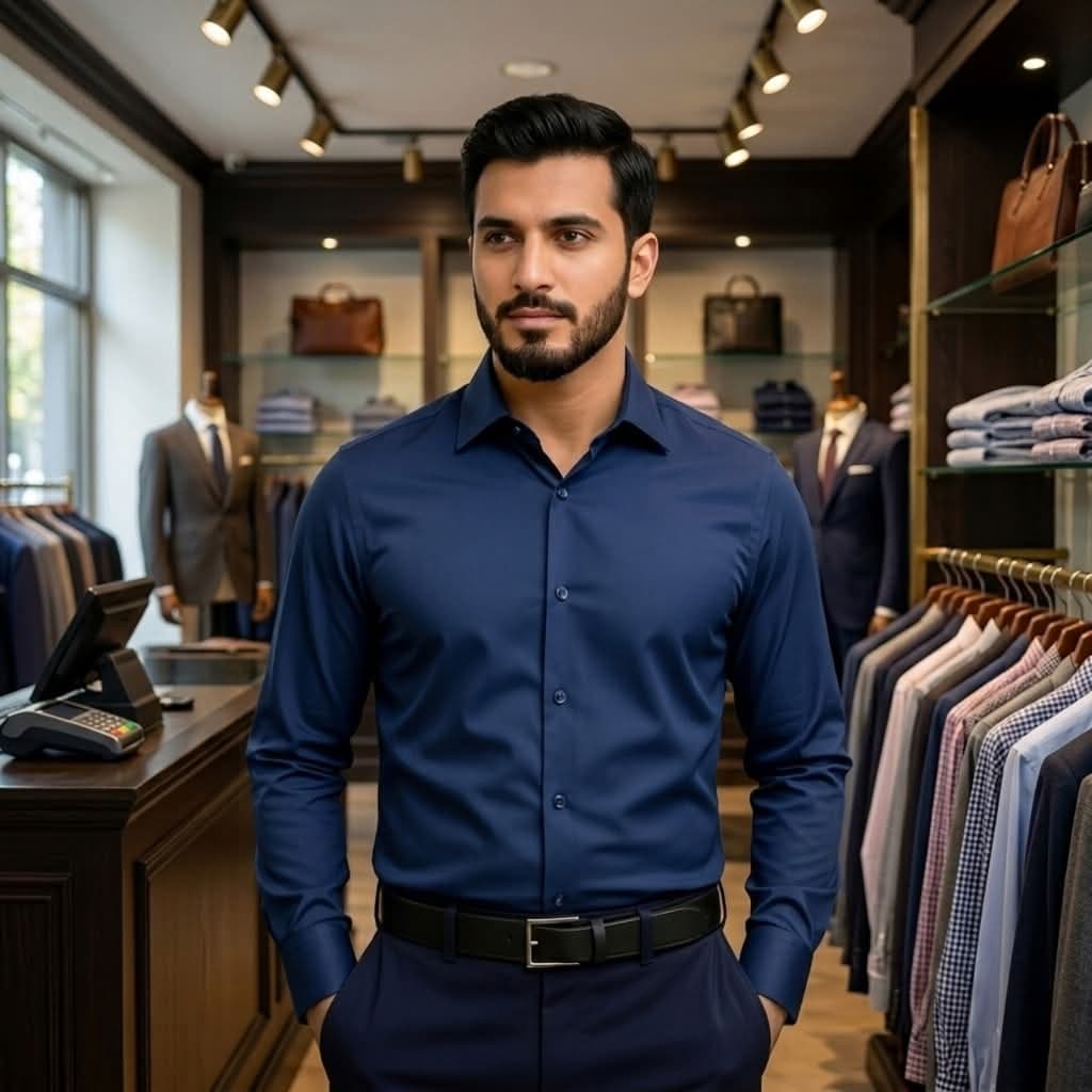Men's Premium China High-Spandex Formal Shirt - Blue