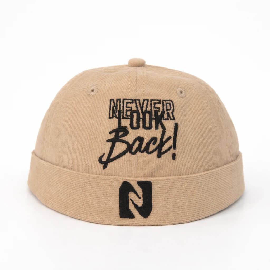BEIGE CORDUROY BRIMLESS CAP – NEVER LOOK BACK